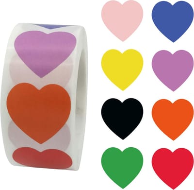500 Stickers Op Rol - 2.5cm - Hart / Hartjes Mix - Beloningsstickers - Stickers Kinderen - Sluitsticker - Sluitzegel - 25mm - 500 Stuks