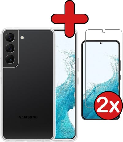 Hoesje - Met 2x Screenprotector - Geschikt voor Samsung Galaxy S22 - Sterk & Shockproof - Telefoon Hoes - Back Cover - Siliconen Case - Telefoonhoes - Transparant