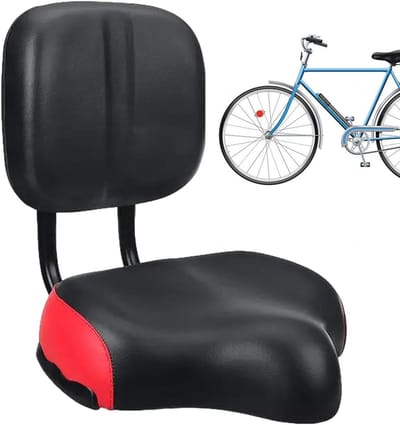 Fietszadel met Rugleuning - Extra Breed Zadel - Comfortabel Fietsen - Verbreding en Verdikking - 395 x 315 cm - Rood
