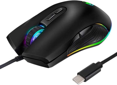 Ergonomische USB Type-C-muis Type-C bedrade RGB-gamingmuis 4 achtergrondverlichtingsmodi Tot 3200 DPI geschikt voor MacBook Pro, Matebook, HP OMEN, Chromebook, Windows-pc en andere USB Type-C-apparaten