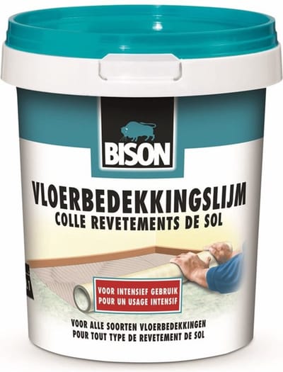 Bison Vloerbedekkingslijm Emmer 4 kg, kant & klare lijm, permanent verlijmen, vloerbedekking, tapijttegels, vloerverwarming geschikt, makkelijk in gebruik