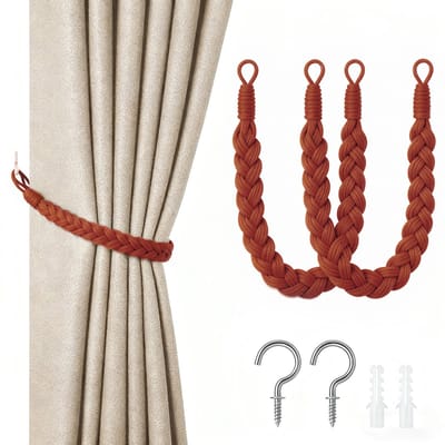 2-pack gordijnbanden - 60cm gordijnkoordgesp - handgeweven gordijnbanden - gedraaide gordijnbanden - met haken - geschikt voor thuis, kantoor, woonkamer, slaapkamer