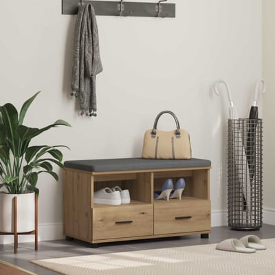 vidaXL - Hallenbank - Artisan - Eik - 80 - x - 38 - x - 46 - cm - Geengineerd - Hout - en - Stof