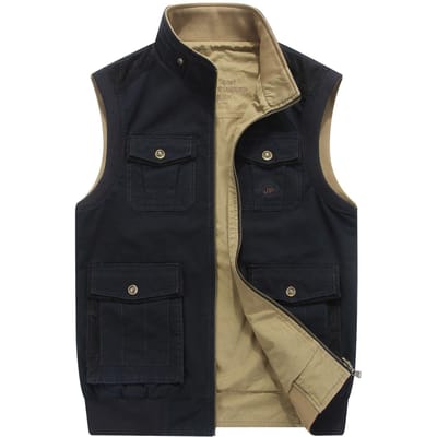 Heren Casual Gilet Lente en Herfst Multi-pocket Dubbelzijdig Draagbaar Gilet Jas Heren Gilet 3XL black