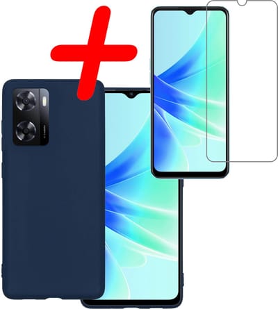 Hoesje Met Screenprotector - Geschikt voor OPPO A57 - Sterk & Shockproof - Back Cover - Siliconen Case - Telefoon Hoes - Donkerblauw