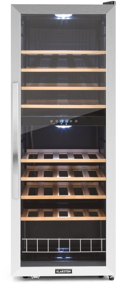 Klarstein Wijnkoeler Vinamour 54 Duo Wijnkoelkast - 2 Zones - 148 Liter - 54 Flessen - Touch display - Zwart - 47 cm - voor Restaurant voor Bar - Hout - Wijnklimaatkast - Wijnkast - Wine Cooler - Wine Fridge