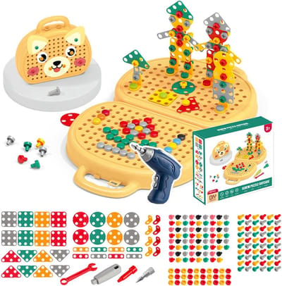 Gereedschapskist Kinderen - Speelgoed Repareren - DIY Projecten - Elektrische Boor - 28 x 25 x 7 cm - Geel
