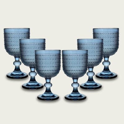 Arca SERENITY DUE Wijn/Waterglas op voet 330ml, blauw, set van 6 stuks, verpakt in een giftbox