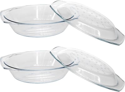 Cosy & Trendy Ovenschaal ovaal/rond - 2x - 33 x 20 x 9 cm - glas - Ovenschalen/braadslede - 2.9 Liter - Ovenschotel schalen