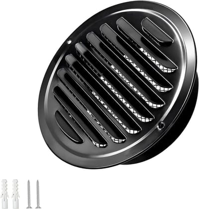Allecto Plus - RVS Ronde Luchtrooster 120mm Zwart met Insectenrooster
