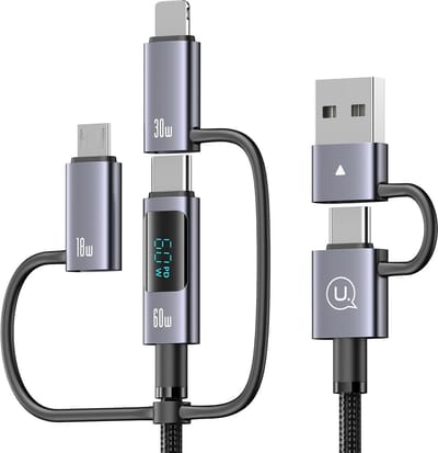 Universele 6-in-1 USB-C Oplaadkabel met LED Display en 60W Snellaadfunctie