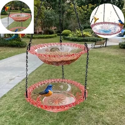 Hangend vogelbad/voederschaal voor buiten met twee niveaus - Hangende voederschaal - Voederstation voor buiten - Geschikt als decoratie voor tuin en terras; cadeau voor vogelliefhebbers - 23,5 cm