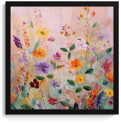 Poster in lijst - Fotolijst 40x40 cm - Posters - Schilderij - Bloemen - Abstract - Kleurrijk - Posterlijst zwart - Decoratie - Wanddecoratie woonkamer - Muurdecoratie slaapkamer