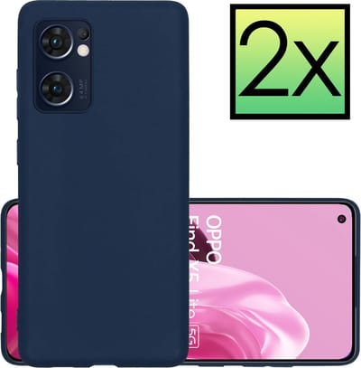 Hoesje - 2 Stuks - Geschikt voor OPPO Find X5 Lite - Sterk & Shockproof - Case Siliconen - Back Cover - Telefoon Hoes - Donkerblauw