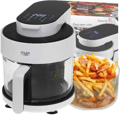 Airfryer Oven - Hete Lucht Oven - Gezond Koken - Glazen Kom - 3 Liter - Wit
