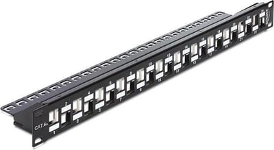 19'' Patch Panel 1U met gespreide poorten voor 24 Keystone modules / zwart