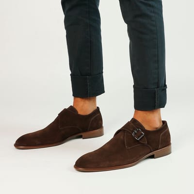 Manfield - Heren - Bruine suède gespschoenen - Maat 40