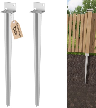 Set van 2 paalsteunen voor houten palen 60 x 700 mm Slaghulp voor grondhuls Slaghuls met lange punt voor hekken en tuinprojecten Slaggrondhuls Grondhuls zilver