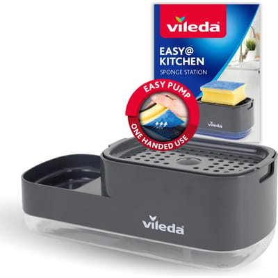 Vileda Easy Kitchen - Zeepdispenser - 23x10,2x8,9 cm - Met Sponshouder - Grijs
