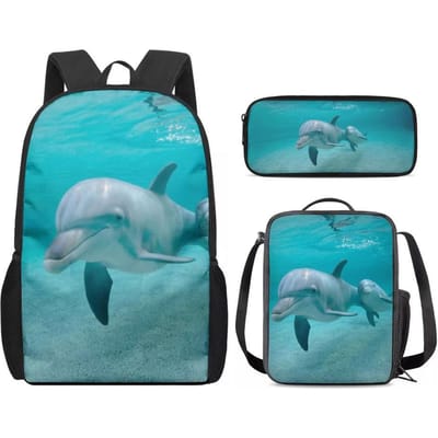 Klassiek Populair Grappig dier Zeester dolfijn 3D Print 3 stuks/Set leerling Schooltassen Laptop Dagrugzak Rugzak Lunchtas Etui