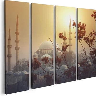 Artaza Canvas Schilderij Vierluik Suleymaniye Moskee In Istanbul - 80x60 cm - Wanddecoratie Woonkamer - Schilderijen - Muurdecoratie