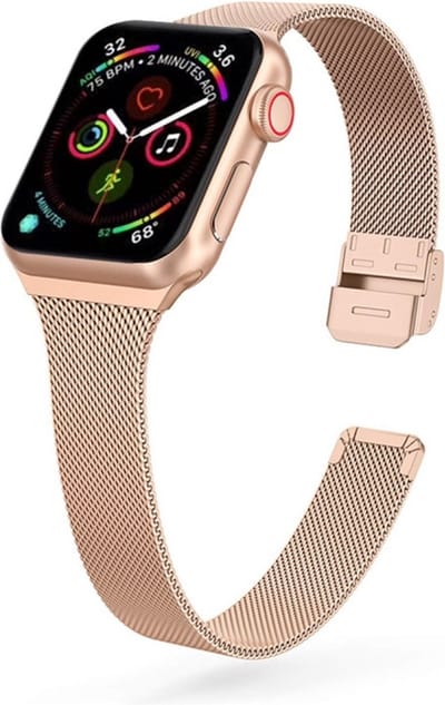 Milanees bandje - geschikt voor Apple Watches 1/2/3/4/5/6/7/8/9/10/SE/SE 2 en SE met case size 38 mm / 40 mm / 41 mm - rosegoud
