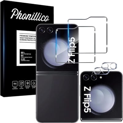 Screenprotector geschikt voor Samsung Galaxy Z Flip 5 - 2 stuks Beschermglas van glas Transparante glazen schermbeschermfolie + 2 stuks Camera Protector