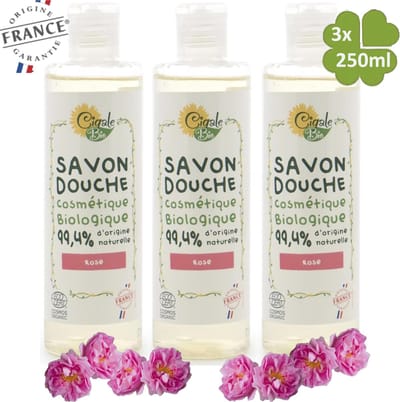 Cigale Bio AKTIE voordeel pakket. Biologische rozen douchegel 3x250ml. Zonder conserveermiddel - kleur