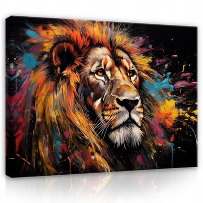 WALLARENA - Canvas schilderij - 120x80 cm - abstracte pop art leeuw voor slaapkamer en woonkamer