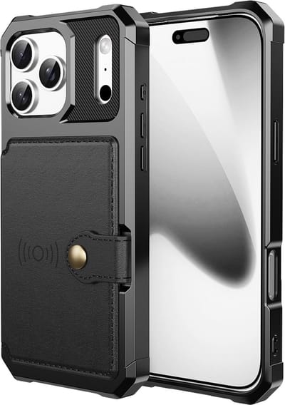 YPCd Hardcase Kaarthouder Hoesje – Geschikt voor Apple iPhone 17 Pro Max – Shockproof Backcover met Pasjesvak en Drukknop – Magneet voor Autohouder – Zwart