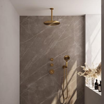 Brauer Gold Carving Thermostatische Regendoucheset Inbouw - Hoofddouche 30 cm - Handdouche 3 Standen - Doucheslang - Wandaansluitbocht - Geborsteld Goud