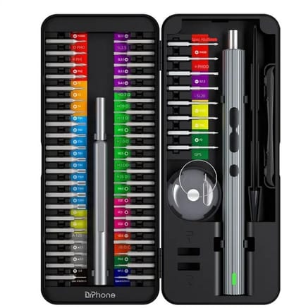 DrPhone PowerDrive Ultra 58-in-1 Elektrische Precisie Schroevendraaier Set – USB-C Oplaadbaar – 3x LED Verlichting – Magnetizer – Dubbele Handgreep – S2 Stalen Bits – Reparatieset voor Telefoon, Laptop, Console & Horloge