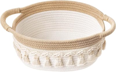 Woven Opbergmanden - Ovalen Mand met Kwastjes, Katoenen Organisermand voor Sleutels, Make-up en Speelgoed in Kantoor en Slaapkamer