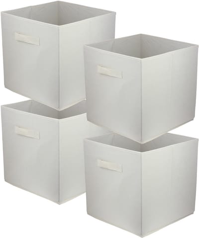 LAVITA® Opbergmand Textiel - 31x31x31 Crème 4 Stuks - Opbergbox Kast Organizer Opbergdoos - Kastlade Verdeler Voor Kleding Ondergoed Badkamer Kledingkast - Vouwdoos Stoffen Doos Opbergdozen