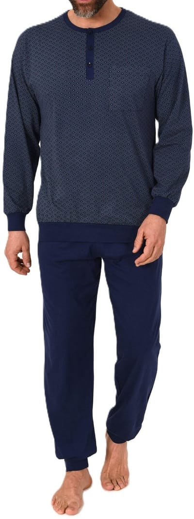 Lange Normann herenpyjama met manchetten van 100% katoen in een geraffineerde look