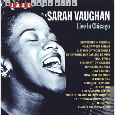 CD SARAH VAUGHAN - Live in Chicago  JHR73580 Jazz Hour 1994 Europa ObiJazz Gebruikt white