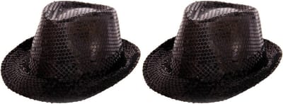 Set van 2 zwarte trilby glitter party hoedjes met pailletten - Glitter thema verkleed feest accessoire