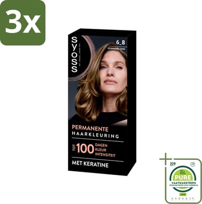3 x SYOSS - Permanent Coloration 6-8 - Haarverf - Permanente Haarkleuring - Donkerblond - Grijsdekking - Grootverpakking - Permanente Haarkleuring - Donkerblond - Keratine - Grijsdekking - Haarkleur