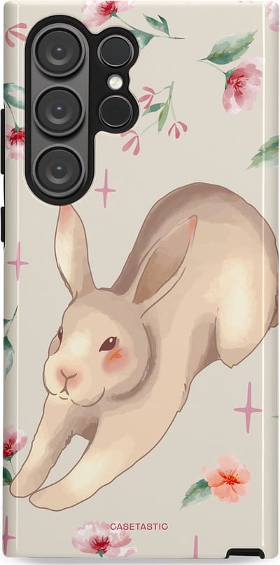 Casetastic Hoesje Geschikt voor Samsung S23 Ultra - Stijlvolle Beschermende Duo-layer Case - Lief konijntje
