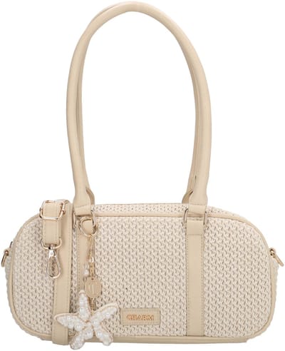 Charm London Capri Handtas - Schoudertas - Gestreept - Bag Charm - Rietlook - Dames - Beige