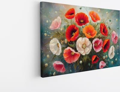 Saammp Canvas Schilderij - Bloemen Boeket Wit en Oranje - Natuur - Abstract - 45x30 - Foto op canvas - Wanddecoratie - Muurdecoratie Woonkamer - Kantoor Decoratie