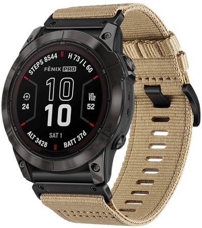 Nylon bandje - geschikt voor Garmin Fenix 3 / 5X (Plus) / 6X (Pro) / 7X (Pro) / 8 (51 mm) / Tactix (7) / Descent Mk 51 mm / Instinct 2x / 3 - 50mm / D2 / Epix Pro 2 (51 mm) - beige