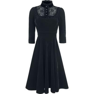 H&R London - Rockabilly Midi-jurk - Nightshade Velvet Dress - S tot 6XL - voor Vrouwen - zwart