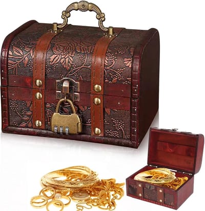 Vintage Houten Schatkist met Slot - Kleine Decoratieve Opbergkist voor Kinderen