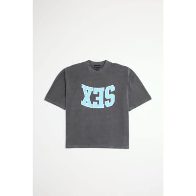 Oversized Boxy Heavyweight Gewassen Sex Slogan T-shirt | Grey | Size XS