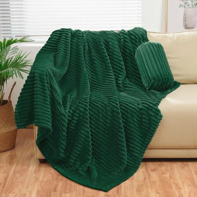 Donkergroene flanellen plaid 50 x 70 inch met opbergzakje – superzachte fleece bankdeken voor volwassenen en kinderen