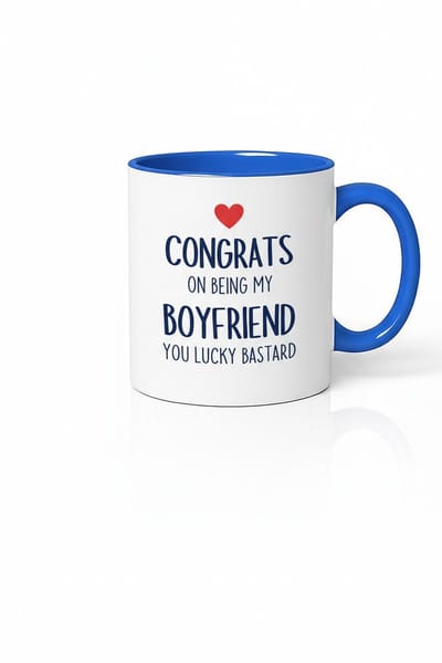 Grappige Mok 'Congrats On Being My Boyfriend You Lucky Bastard' - Uniek Cadeau Vriend