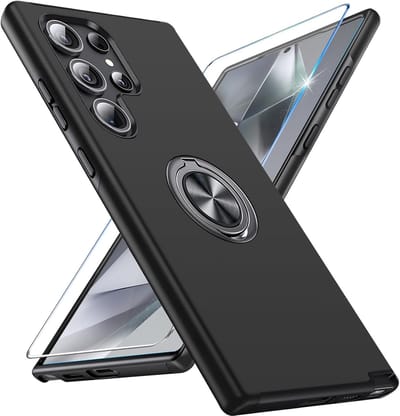 Backcover Shockproof Inclusief Screenprotector Gehard Glas - Hoesje Geschikt voor: Samsung Galaxy S24 Ultra - Zwart