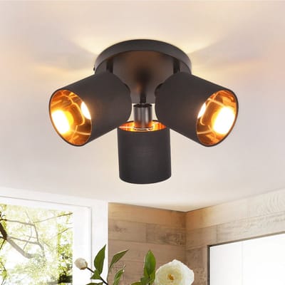 Glitzerlife Zwarte Stoffen Plafondspot - Plafondlamp - 3-lichts E14 Fitting - 350° Draaibaar - Vintage Modern Design - Exclusief Lichtbron Max. 25W - Voor Woonkamer, Keuken, Hal