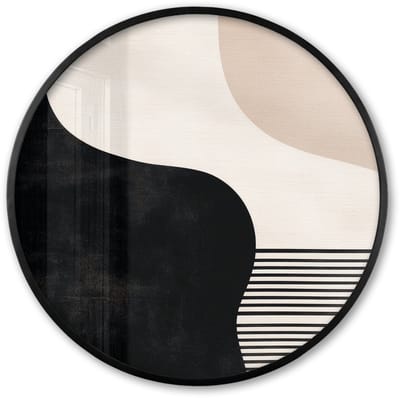 Poster in lijst Rond - Fotolijst 60x60 cm - Posters - Abstract - Japandi - Beige - Modern - Ronde posterlijst zwart - Decoratie - Wanddecoratie woonkamer - Muurdecoratie slaapkamer